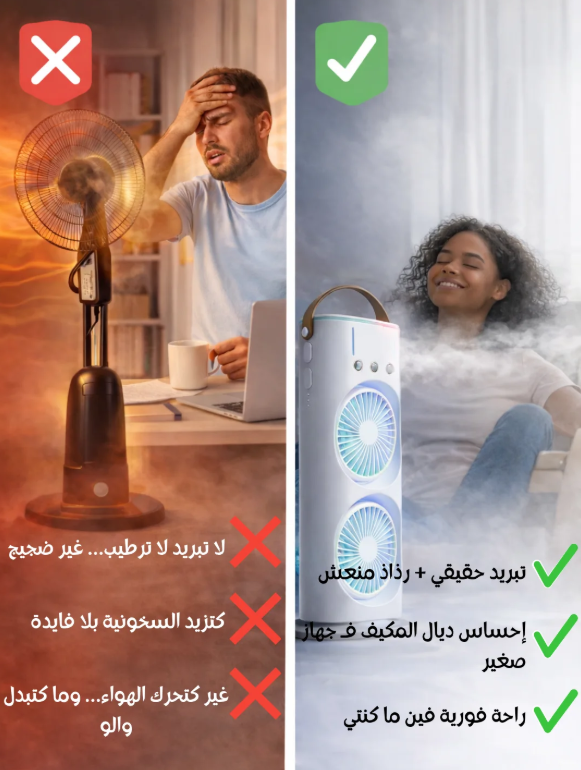 مروحة تبريد ذكية مزدوجة مع رذاذ الماء – مثالية للمنزل والمكتب - Image 4